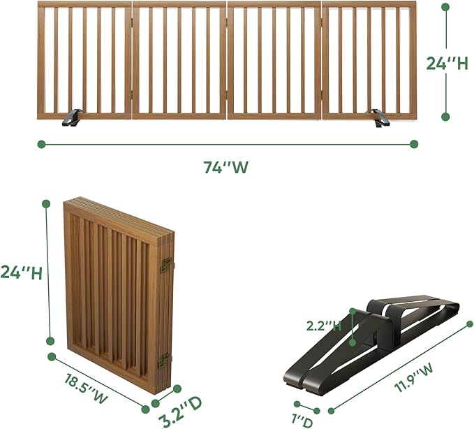 Dog Gate, Freestanding Dog Gates for Doorways, Foldable Dog Gate Indoor, Pet Gates for Doorways Bedroom, Puppy Gate with Metal Support Feet, Room Divider 4 Panels (Walnut)