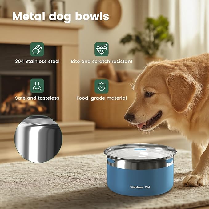 Gardner Pet Dog Bowls 1 Gallon (3.85L) Stainless Steel No Spill Dog Water Bowl, Slow Water Feeder Metal Bowls, Spill Proof Water Dispenser for Large Dogs, Promotes Healthy Hydration(Black)