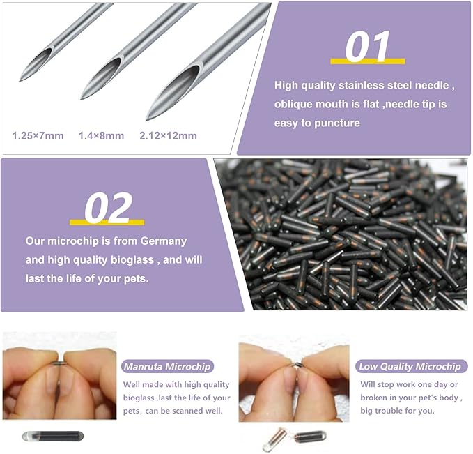 Small Animal Identification Microchip Transponder 10 Pack with Sharp Needle for Hamster Birds Parrot Turtle Snake Fish