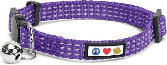 Pawtitas Reflective Cat Collar Kitten Collar with Safety Buckle and Removable Bell - Purple