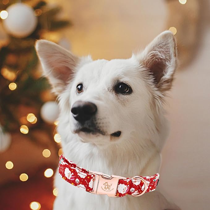 Elegant little tail Christmas Dog Collar, Red Santa Claus Print Pet Collar Dog Durable Cute Dog Collars Winter Holiday Male or Female Pet Gift Adjustable Dog Collar for X-Small Puppy