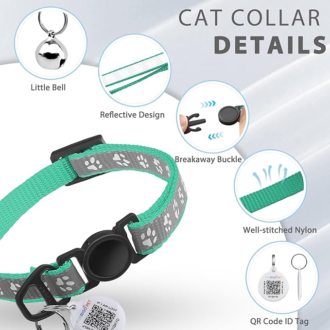 Cat Collar Breakaway with QR Code Name Tag, Reflective Kitten Collars with Bell, Cat ID Tag Personalized, Ultra-Durable, Adjustable, Quick Release, Fits Most Girl Boy Small Large Cats (8''-13.3'')