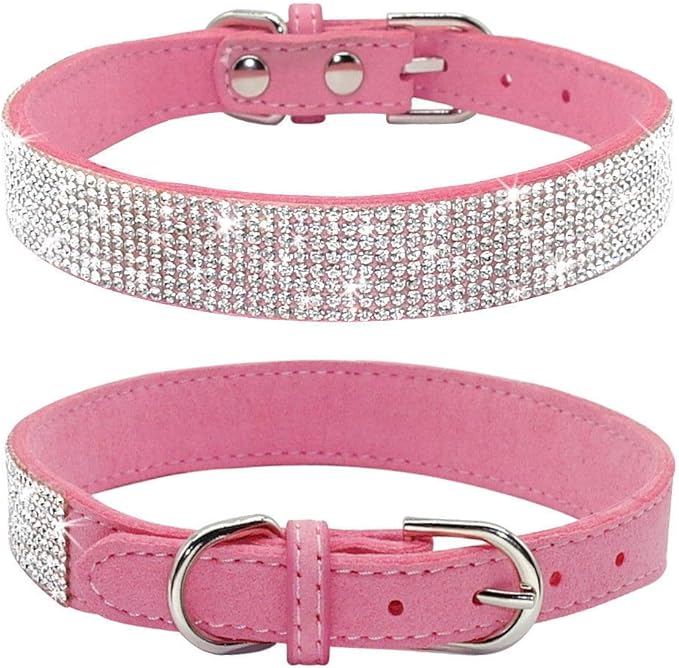 Cute Dog Collar with Bling Rhinestone, Fancy Crystal Diamond Glitter Pretty Jewel Soft Cat Collars for Small Medium Large Breed Dogs Girl Female Pet Puppy Kitten Terrier (L, Pink)