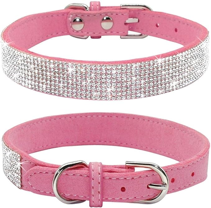 Cute Dog Collar with Bling Rhinestone, Fancy Crystal Diamond Glitter Pretty Jewel Soft Cat Collars for Small Medium Large Breed Dogs Girl Female Pet Puppy Kitten Terrier (S, Pink)