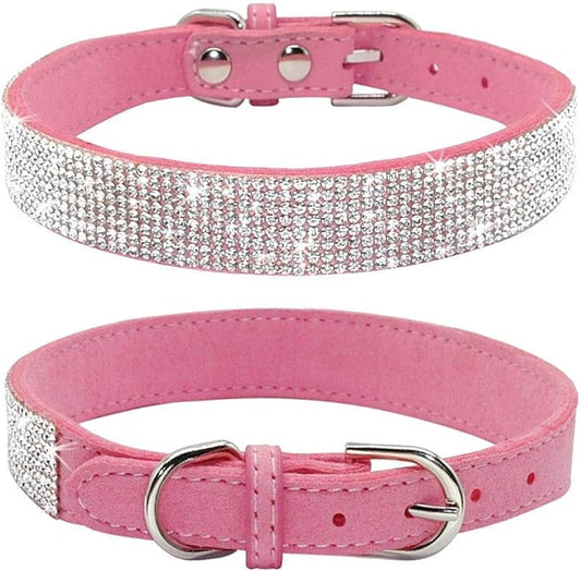 Cute Dog Collar with Bling Rhinestone, Fancy Crystal Diamond Glitter Pretty Jewel Soft Cat Collars for Small Medium Large Breed Dogs Girl Female Pet Puppy Kitten Terrier (S, Pink)