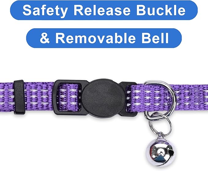 Pawtitas Reflective Cat Collar Kitten Collar with Safety Buckle and Removable Bell - Purple