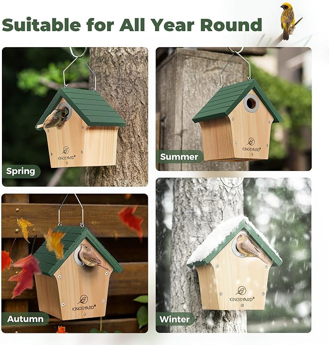 Kingsyard Wooden Bird House with Predator Guard, Wren Bird Nesting for Outdoor, Garden Patio Nest Box for Wild Bird Watching, Green