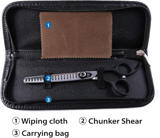 Fenice Peak 7.0'' Dog Chunker Scissors For Grooming 440C Stainless Steel Black Non-Slip Handle Sharp Blades Professional Pet Trimming Scissors for Cats Thinning Rate 75%