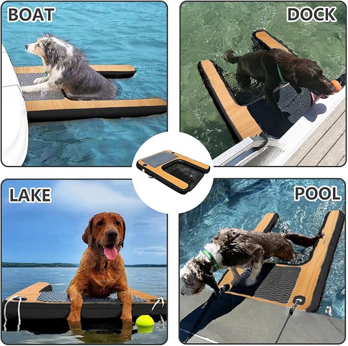 Inflatable Dog Boat Ramp Water Ramp for Pool, Float Floating Dog Ramps with Anti-Slip EVA for Lakes, Boats, Docks