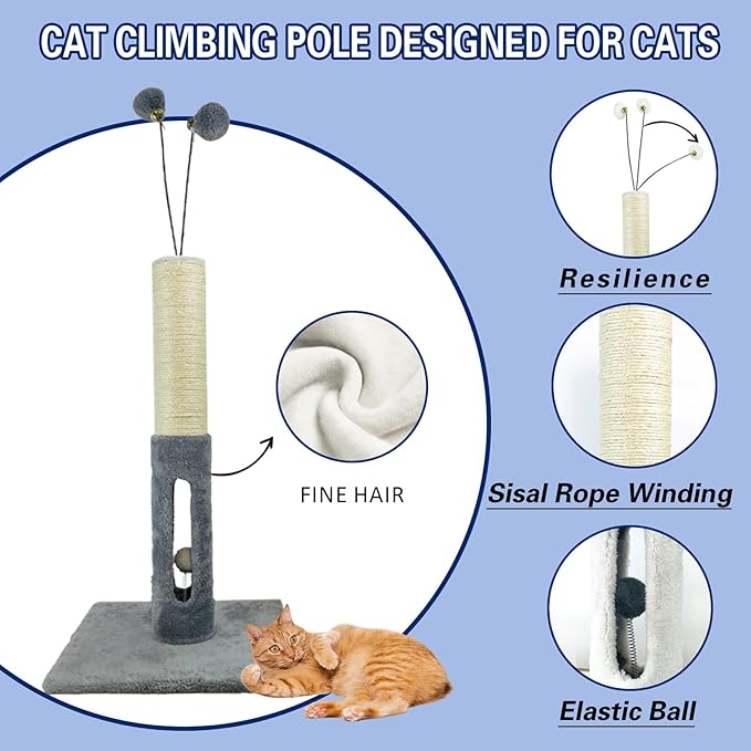 Cat Scratching Post 25 Inches Heavy Duty and Thicker Cat Scratching Post Cotton Rope with Hanging Ball and Mice Scratching Post for Indoor Cats and Adult (Gray, 25" H)