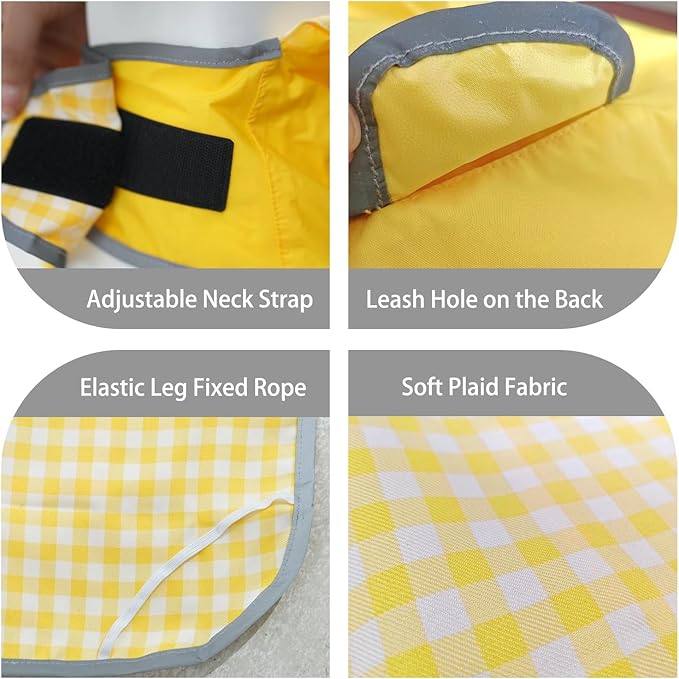 MAMORE Dog Raincoat Reversible,Waterproof Dog Rain Coat Hooded Slicker Poncho with Reflective Strip, Plaid Double Layer Rain Jacket for Small Medium Large Dogs (Yellow, Large)