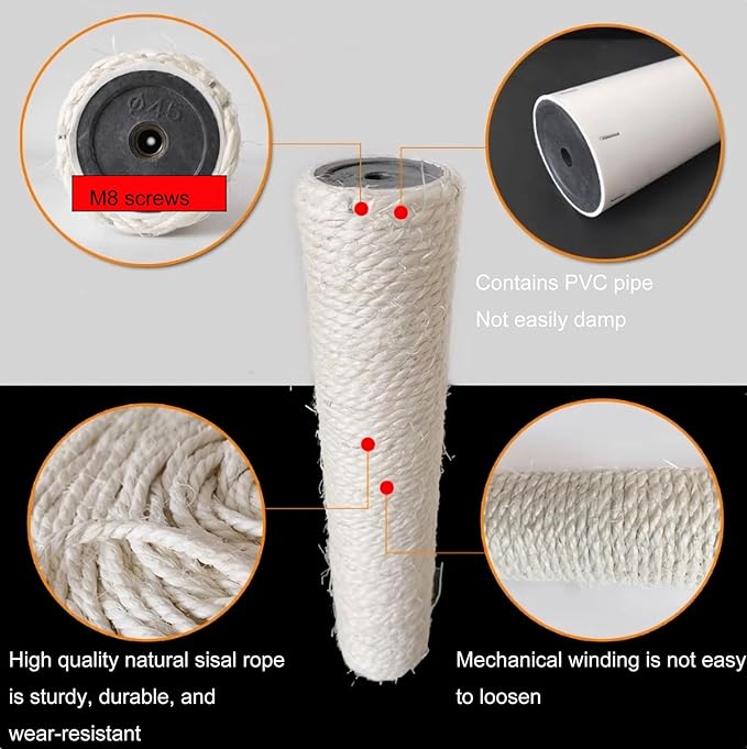4 PCS M8 Cat Scratching Post Replacement,15.7Inch Sisal Pole Cat Tree Replacement Post with Screws,DIY Scratcher Scratching Post Replacement, Pad, Crafts Gardening Hammock Home Decorating