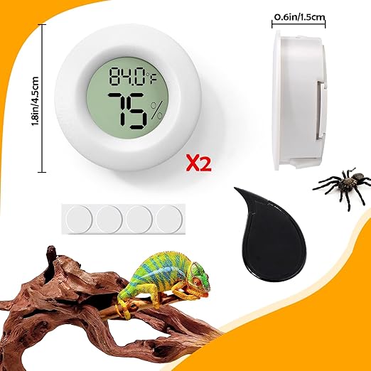 2 PCS White Reptile Thermometer and Humidity Gauge for Bearded Dragon Tank Accessories, Reptile Tank Accessories for Jumping Spider, Leopard Gecko, Hermit Crab, Gecko, Ball Python, Lizard