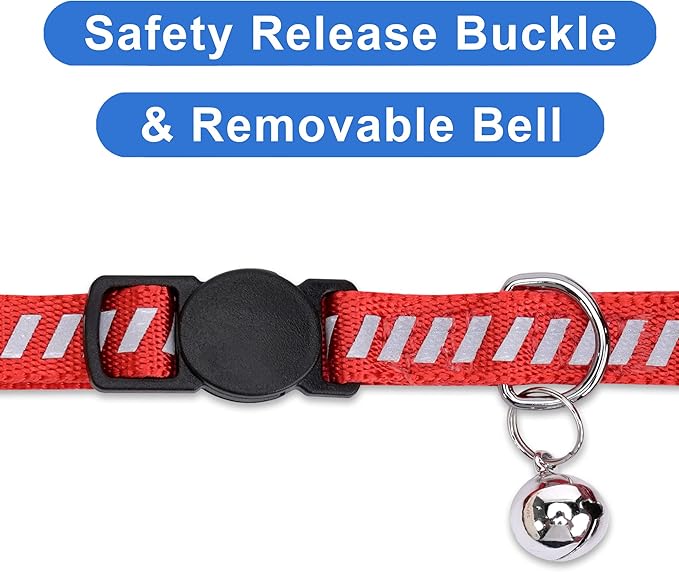 Pawtitas Personalized Cat Collar with Safety Buckle and Removable Bell Cat Collar with Name Phone Number Kitten Adjustable Collar Customized Cat Collar | Red Reflective Collar for Cats