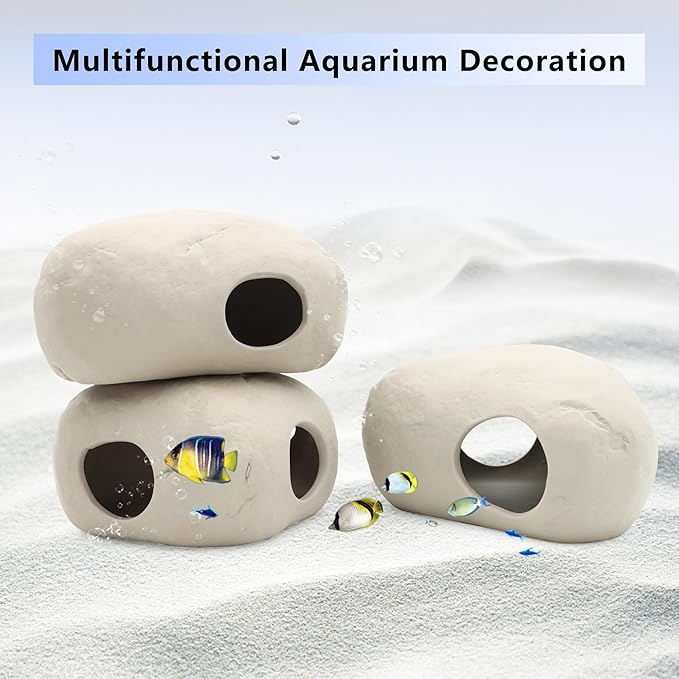 Aquarium Decorations Large Stackable Ceramic Cave Betta Fish Tank Accessories Large Rock Cave Decor 3-Piece Set