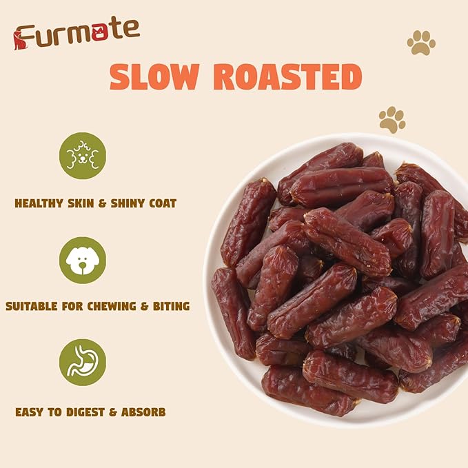 Soft Beef Sausage Dog Treats, Slow Roasted Beef Jerky for Dogs High Protein Low Fat, Grain-Free Gluten-Free Training Rewards Treats for Small Medium Large Dogs,10.58 oz