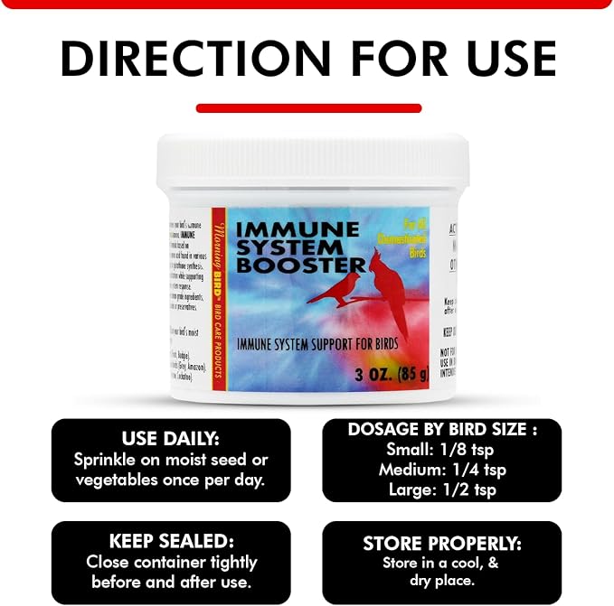 Morning Bird Immune System Booster 3 Oz - Energy Supplement for Birds – Natural Amino Acid Powder – Boosts Stamina, Cellular Health & Oxygen Use – Vitamin Powder for All Bird Species