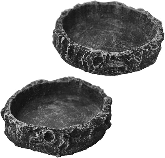 2 Pack Reptile Water and Food Bowls, Feeding Dish for Leopard Gecko, Lizard, Spider, Scorpion, Chameleon - Breadworm Feeding (2Pcs Round)