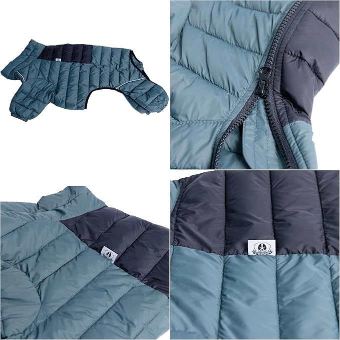 Lovelonglong Dog Coat Dog Warm Jacket, 4 Legs Covered Waterproof Windproof Reflective Warm Dog Vest, Zippered Adjustable Outdoor Dog Snow Jacket for Small Medium Large Dogs ArmyGreen XL