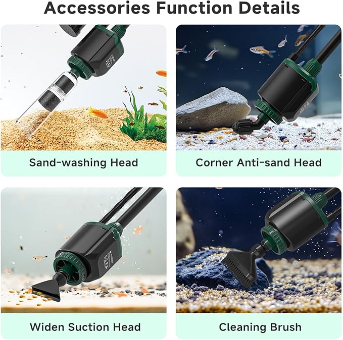 AQQA Fish Tank Cleaner, 34W 600GPH DC Gravel Vacuum for Aquarium, 6 in 1 Aquarium Vacuum Gravel Cleaner Adjustable Water Flow Cleaning Tools for Change Water Wash Sand Water Filter Water Circulation