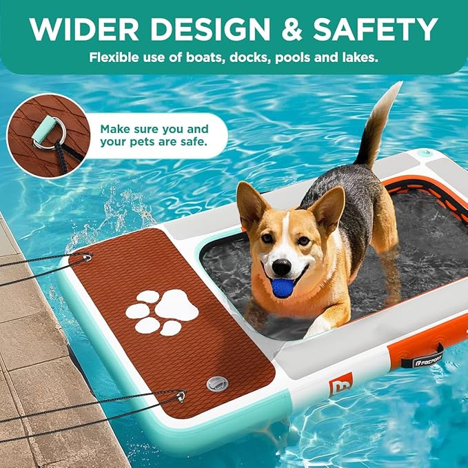 FBSPORT Dog Pool Float, Inflatable Dog Float for Pool, Lakes, Boats and Sea, Non-Slip EVA Floating Dock Platform for up to 396lbs