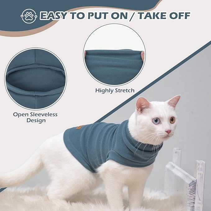 EXPAWLORER Soft Cat Sweater - Sweaters for Cats Only Warm Kitten Clothes, Fall and Winter Pet Coat Pullover Design, Fleece Sweatshirt Clothing Also for Puppy Small Dogs, Blue Small