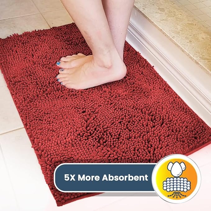 Muddy Mat® Shown on TV – Super Absorbent Door Mat Indoor, Microfiber Quick Dry Chenille Entryway Rug, Non-Slip Front Door Mat, Indoor Mats for Entryway, Machine Washable Pet Rug, Red 24"x36"