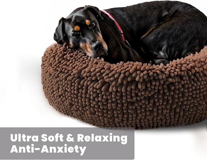 Muddy Mat®Cloud K-9 Bed for Dogs & Cats, Soft & Relaxing Donut Dog Bed, Chenille Material, Removable Cover, Washable & Dryer Safe–Brown Medium(35'x35')