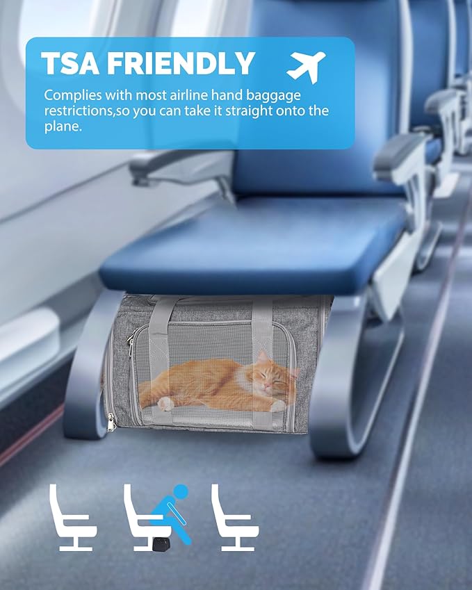 L&W BROS. Airline Approved Cat Carrier - Soft Sided Pet Travel Bag for Cats and Small Dogs Under 16 lbs TSA Approved Pet Carrier in Cabin (Gray)