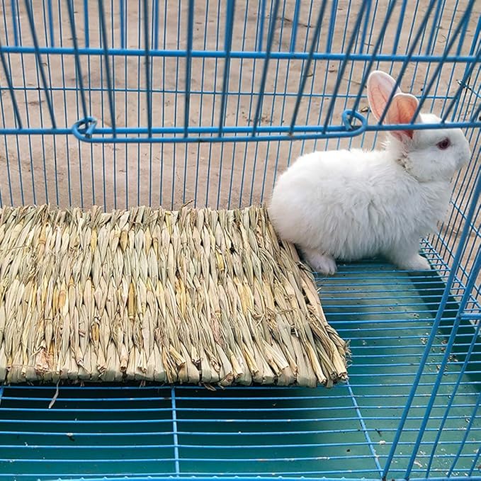 PINVNBY Hay Mats for Rabbits,12 Pack Natural Rabbit Grass Mat,Small Animal Woven Bed Resting Sleeping,Chewing,Nesting and Toys Cage Grass Matts for Bunny Guinea Pig Hamster Hedgehog Squirrel