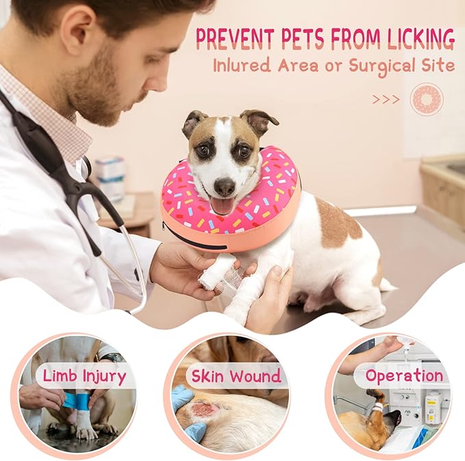 Supet Inflatable Dog Cone Collar for Large Medium Small Dogs, Soft Cone Collar for Dogs Cats, ECollar Doggie Neck Donut Dog Cone Alternative After Surgery