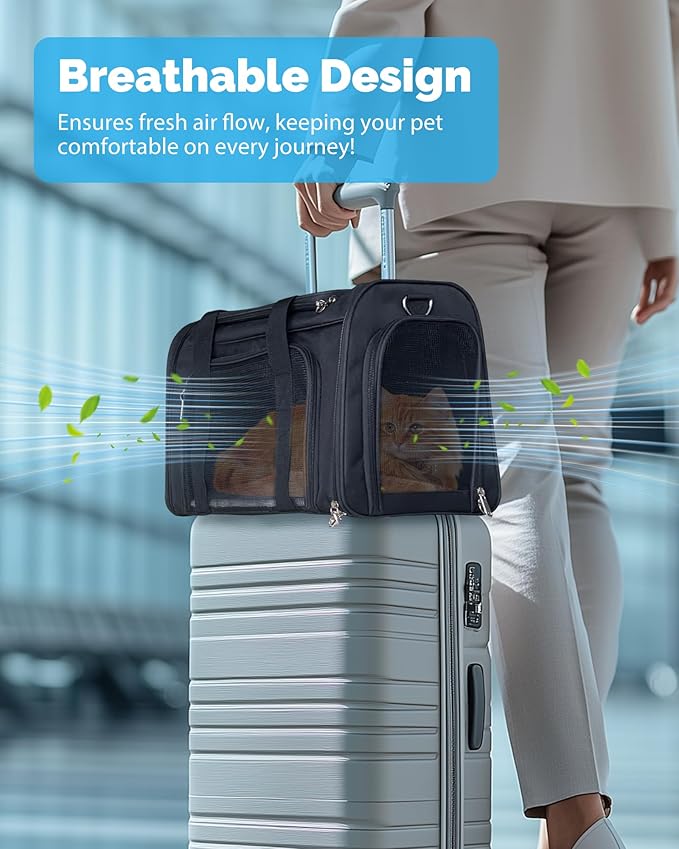 L&W BROS. Airline Approved Cat Carrier - Soft Sided Pet Travel Bag for Cats and Small Dogs Under 16 lbs TSA Approved Pet Carrier in Cabin (Black)