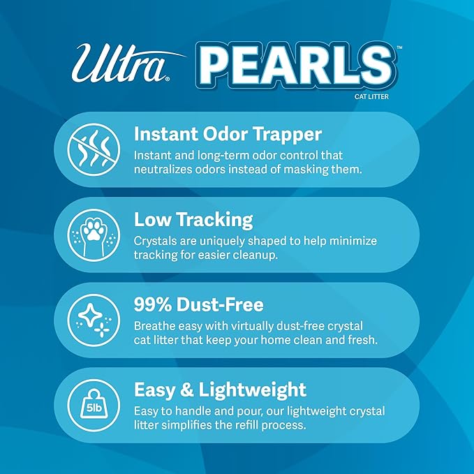 Ultra Pearls Premium Cat Litter - 99.9% Dust Free, Low Tracking, Soft on Paws, Fragrance Free - 15 Lbs. Total (3pk of 5 Lbs.)
