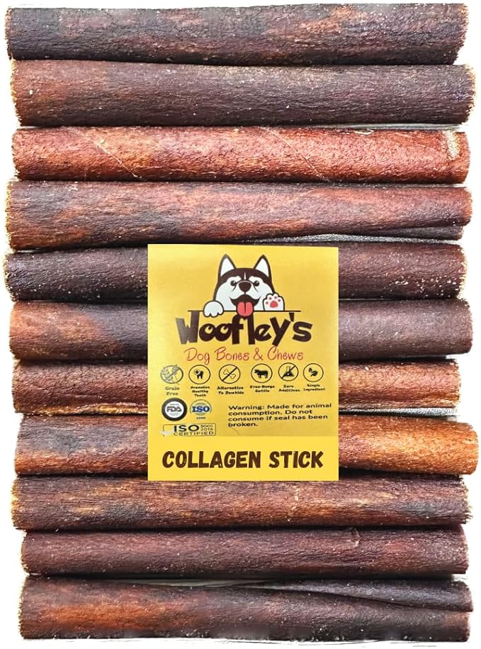 Woofley's 6 Inch Collagen Sticks for Dogs (16 Count) Bully Stick Rawhide Alternative Dog Chews No Hide Bones for Medium & Large Dogs