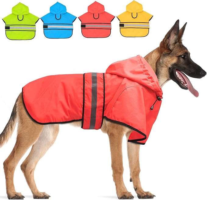 Candofly Dog Raincoat Hooded Poncho - Adjustable Waterproof Dog Rain Jacket Lightweight Reflective Dog Rain Coat Pet Slicker for Small Medium Large Dogs (X-Large, Bright Red)