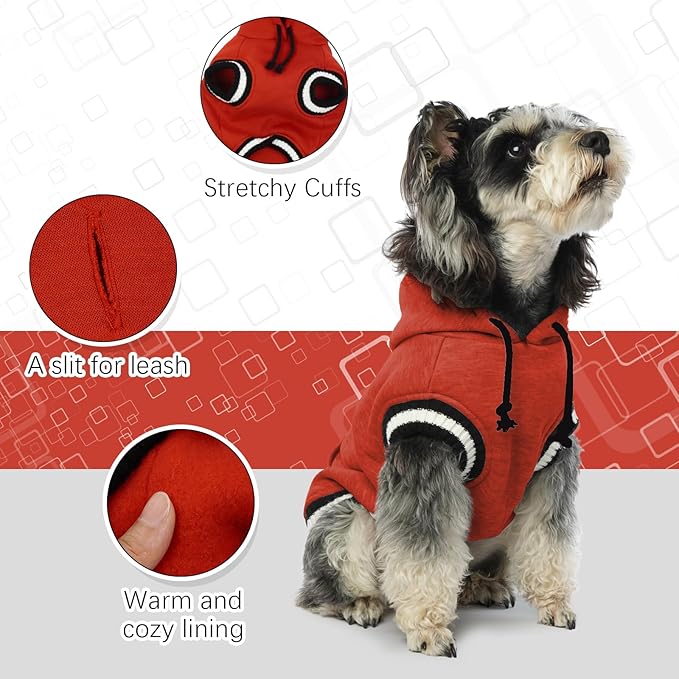 FUAMEY Dog Hoodie,Winter Dog Fleece Sweaters Pet Warm Sweatshirt Pet Pullover Dog Clothes with Pocket Soft Warm Christmas Outfit Puppy Vest with Leash Hole for Small Medium Large Dogs Red XS