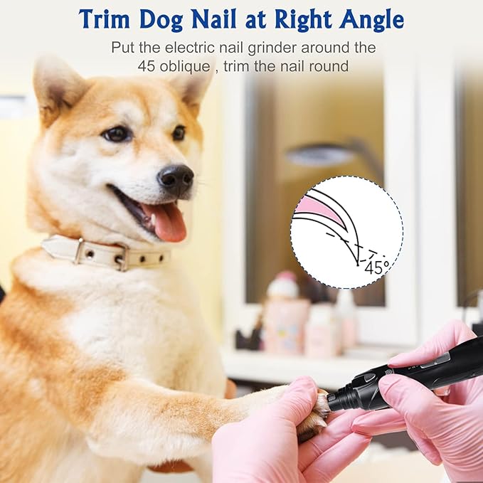 Dog Nail Grinder, 3 Grinding Heads, 2-Speed, LED Light, Touch-Switch, TypeC, Quiet, Low-Vibration, Dog Nail Trimmers for Large,Medium,Small Dogs & Cats with Hard/Thick Nails (U-Dark Blue)