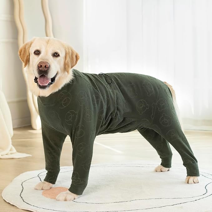 Dog Coats Autumn Winter Jumpsuit for Large Medium Dogs, Warmer Polar Fleece Dog Bodysuit Lightweight Pajamas, Pullover Stretchy Cold Weather Clothes (Dark Green, 2XL)