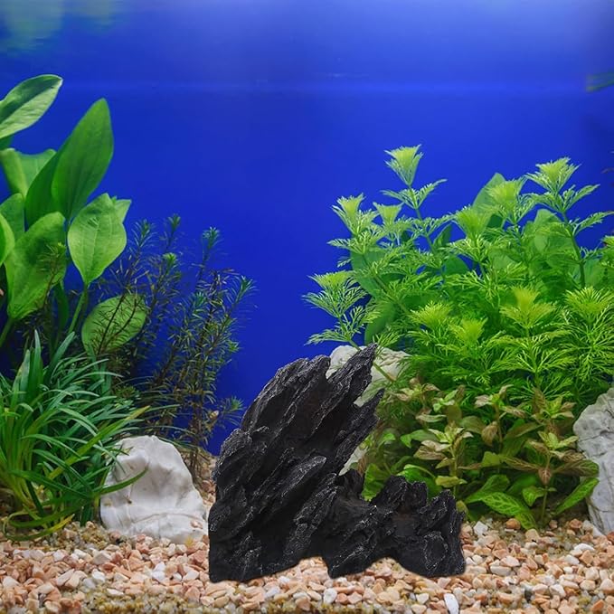 AnRui Aquarium Mountain Artificial Jagged View Stone Decorations Resin Betta Cichlids Hideaway Rock Aquascaping Hiding Cave Hermit Crab Hideout Ornaments (Large)
