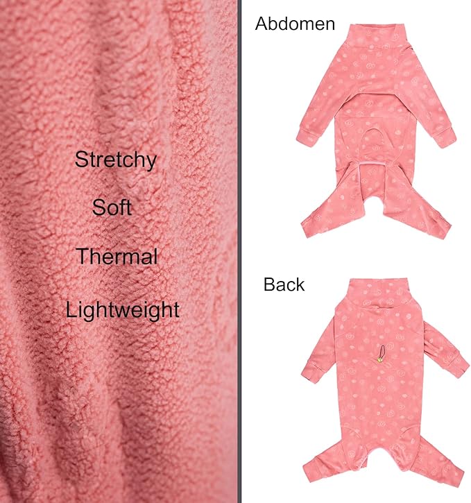Dog Coats Autumn Winter Jumpsuit for Large Medium Dogs, Warmer Recovery Suit Polar Fleece Dog Bodysuit Lightweight Pajamas Pullover Stretchy Onesie Four-Legged Cold Weather Clothes(2XL, Pink)