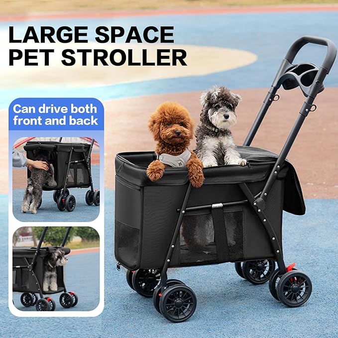 Pet Stroller Cat Dog Stroller Travel Folding Pet Carriers(Black)