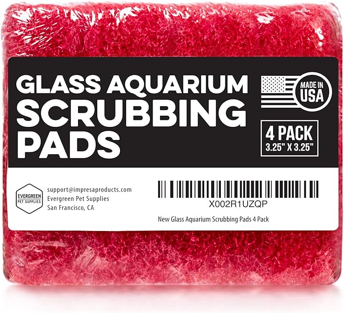 Evergreen Pet Supplies Aquarium Supplies Glass Cleaner Sponge - 4-Pack, Red, 3.25-in x 3.25-in x 1-in - Non-Scratch Aquarium Scrubber & Scraper Pad - Glass Cleaning Tool for Fish & Turtle Tank