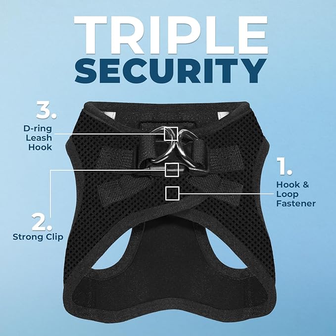 Best Pet Supplies Voyager Step-in Air Dog Harness - All Weather Mesh, Reflective, No Pull Harness for Small, Medium Dogs, Cats - Secure with Hook & Loop Fastener, Buckle, Double D-Rings - Black, L