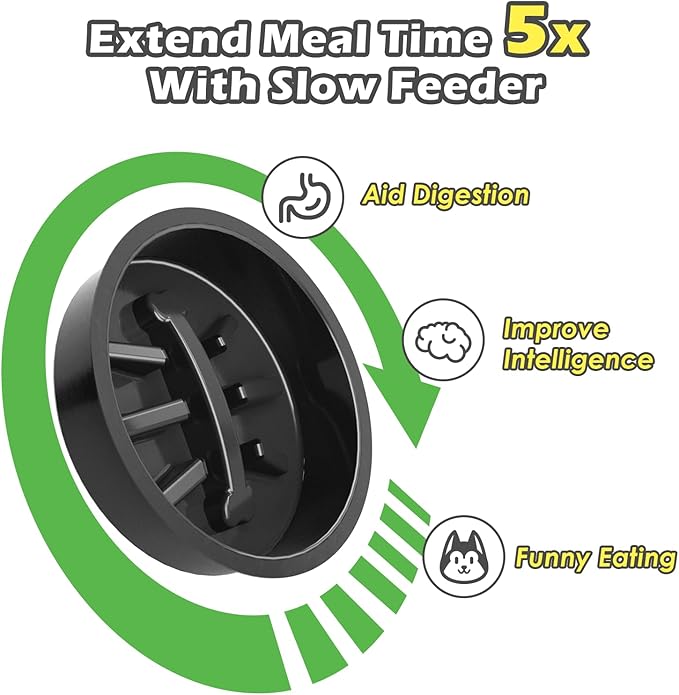 SHAINFUN Elevated Dog Bowls with Slow Feeder & Spillproof Mat, Raised Dog Bowl Stand with 2 Stainless Steel Food Water Bowls, Adjustable Height Stand for Large Medium Breeds