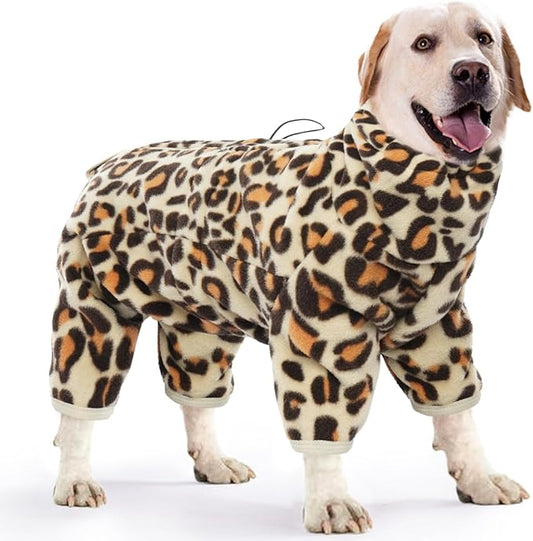 ROZKITCH Dog Winter Coat Soft Fleece Pullover Pajamas, Pet Windproof Warm Cold Weather Jacket Vest with Luminous Zipper, Jumpsuit Apparel Outfit Clothes for Small Medium Large Dog Brown 4XL