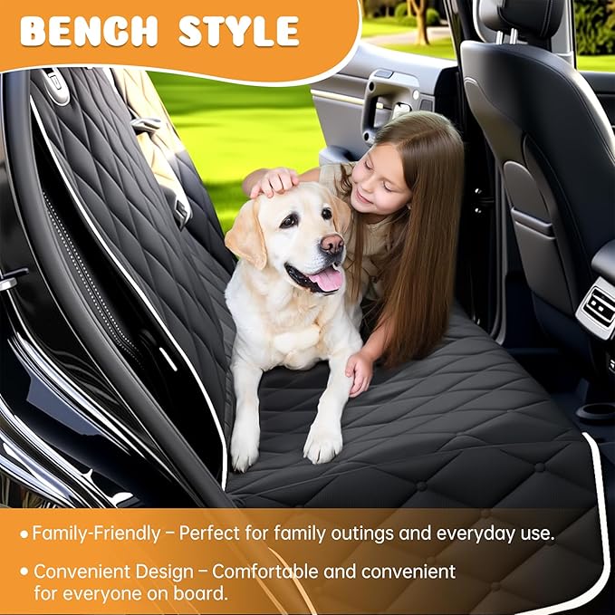 Dog Car Seat Cover for Back Seat 100% Waterproof, Long-Lasting and Soft Nonslip Backseat Dog Cover for Cars, SUVs and Trucks (Black-White, Standard (54" W x 59" L))