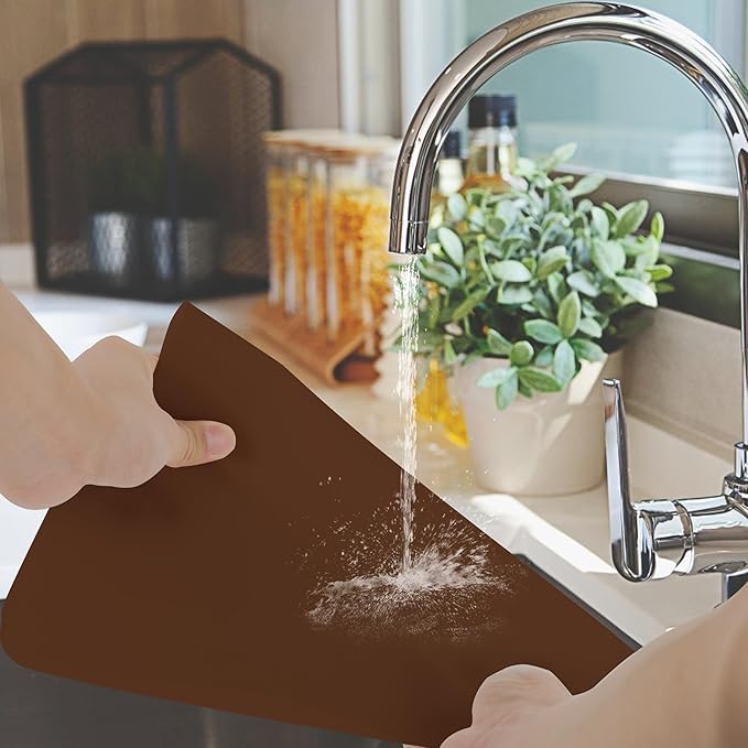 Silicone Mat for Kitchen Counter, Silicone Mat Trimable to Size (Brown, 15.7×11.8inch-2pcs), BPA-Free Silicone Placemat, Heat-Resistant NonSlip Table Mat for Air Fryer, Countertop Protector Mat