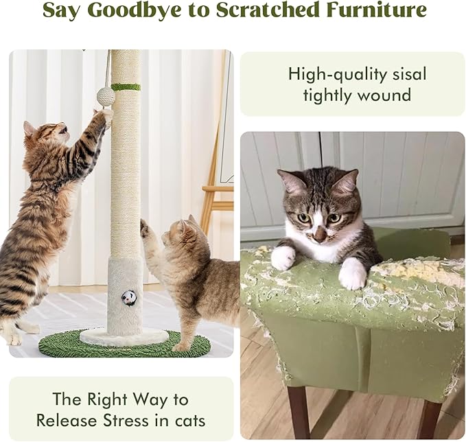 35" Tall Cat Scratching Post Furniture Scratching Deterrent for Indoor Cats, Hanging Ball with Sturdy Large Scratch Pole Premium Sisal Rope Scratch Posts Kitten and Adult Cats