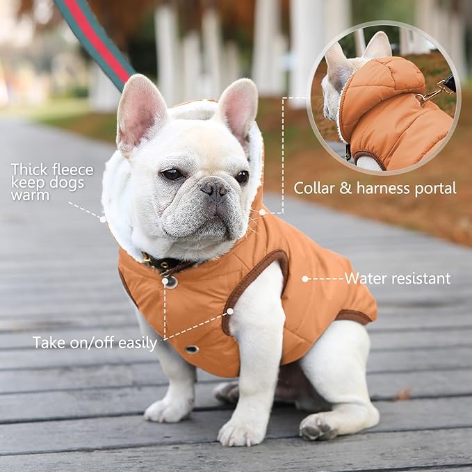 Dog Fleece Hoodie, Windproof Waterproof Dog Coat, Winter Warm DogsJacket, Cold Weather Pet Apparel Clothes Vest for Large Khaki, XXXL