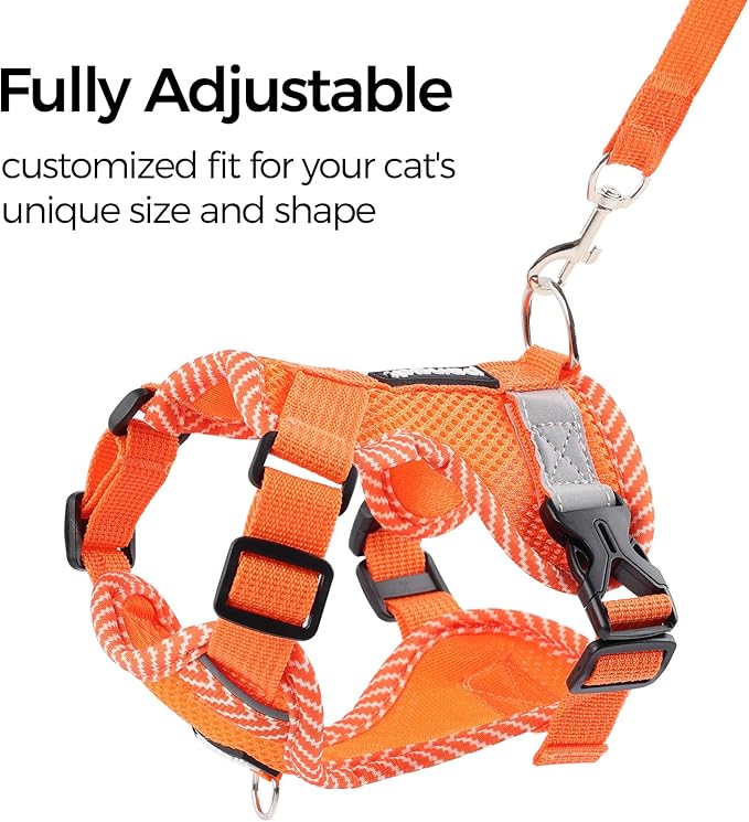 Cat Harness and Leash Escape Proof Extra Large Kitten Harness Maine Coon Cat Vest for Walking Travel, Orange, XXL